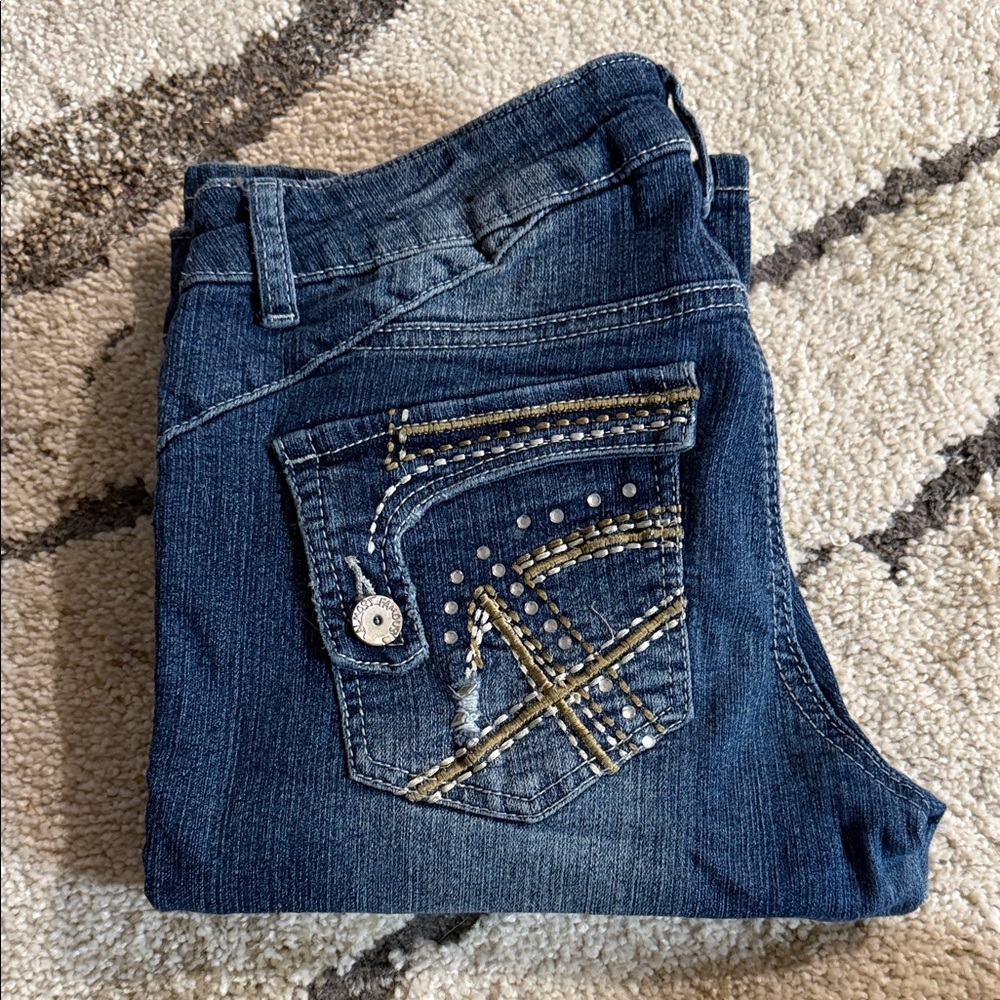 Almost Famous Blue Boot Cut Jeans with Gold Accents